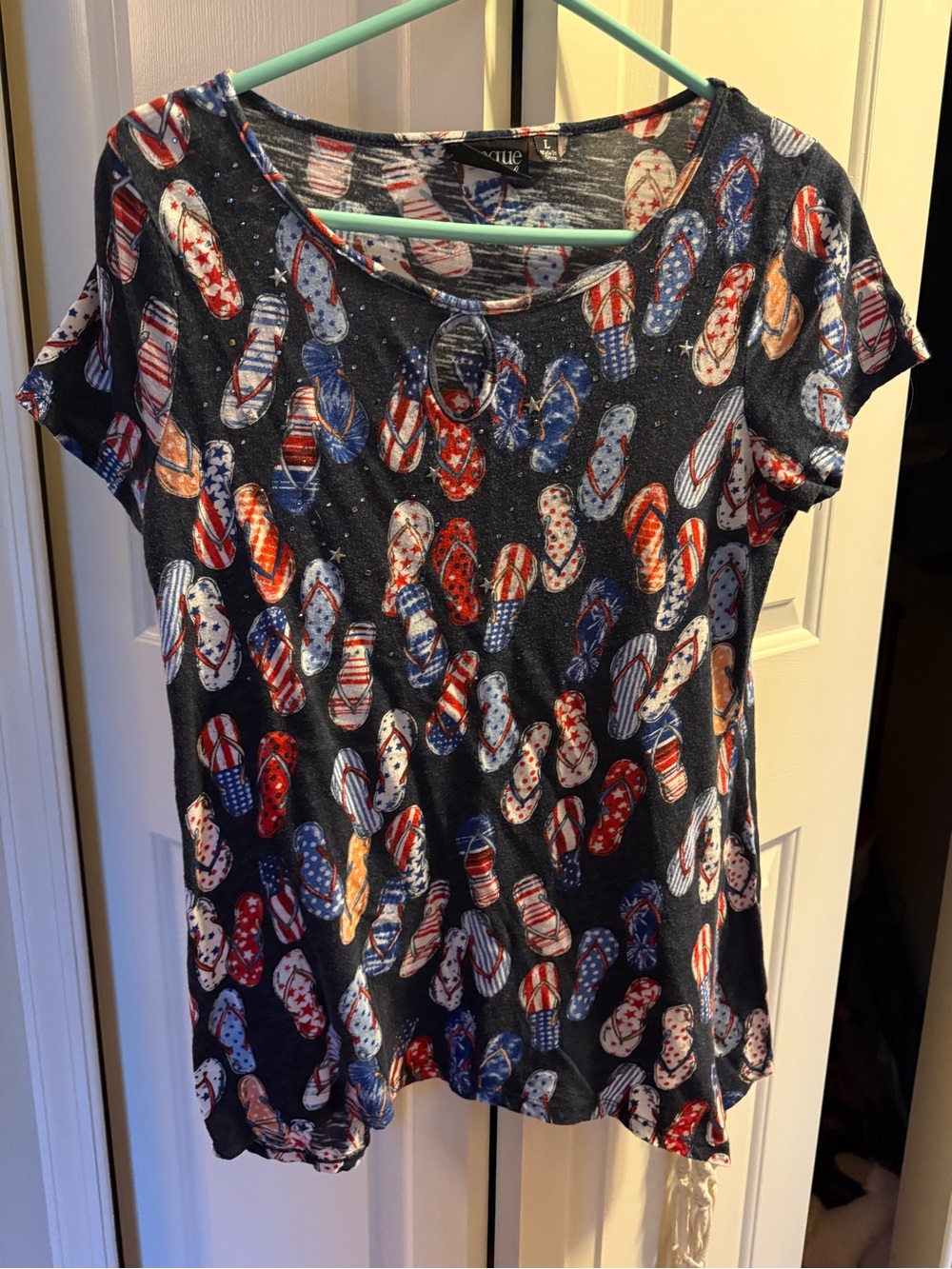 Flip Flop Print Tee - Patriotic Red White Blue